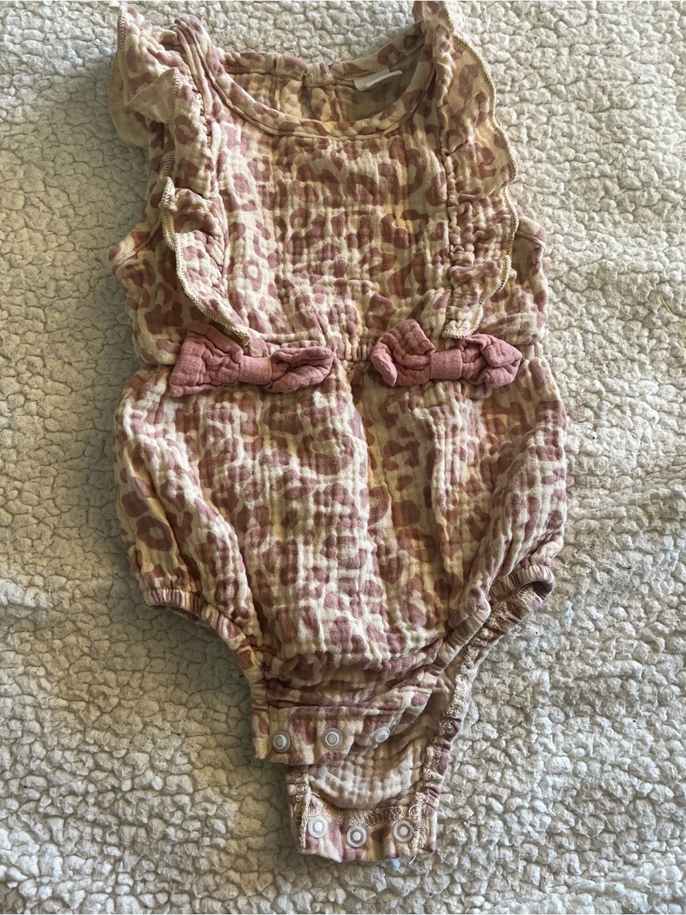 Pink and Beige Leopard-Print Baby Bodysuit